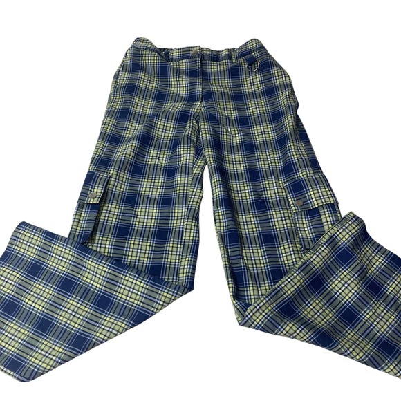 Forever 21 Women's Blue Yellow Plaid Cargo Pants Wide‎ Leg Size Medium - Picture 14 of 16